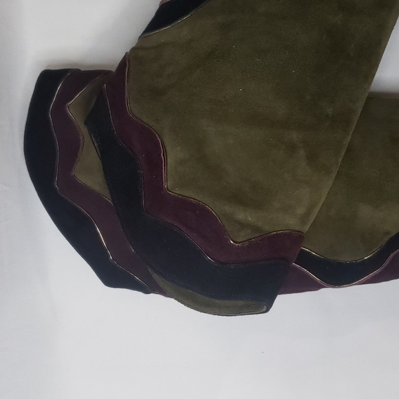 NWT GRAZIA Suede Patchwork Kitten Heel Slouchy Tall Boots Made in Spain - Picture 3 of 10